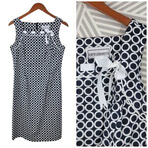 Karin Stevens Sheath Dress Size 10 Party Cocktail Professional Black Dot Bow